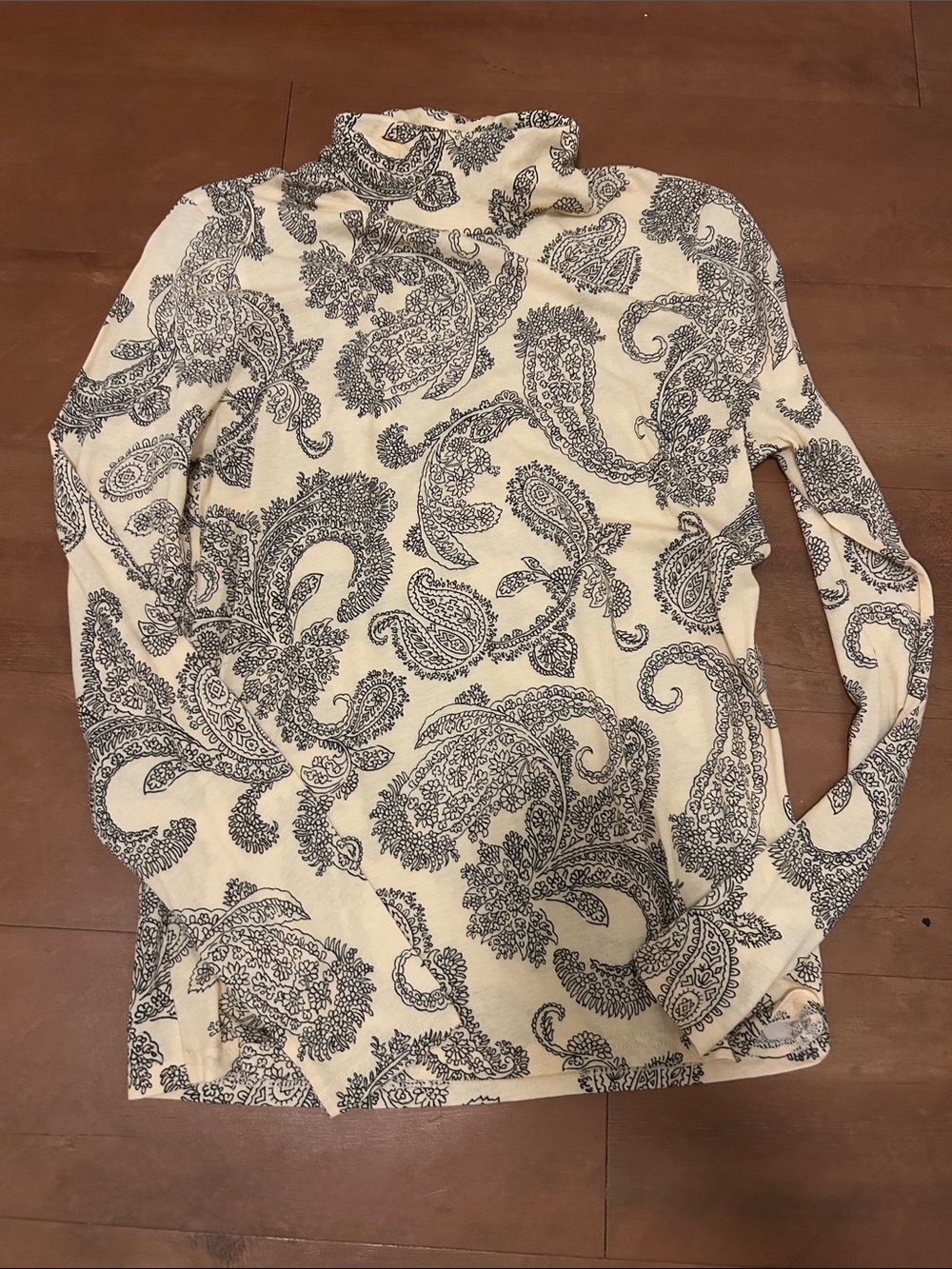 J. Crew Cream Turtleneck with Black Paisley Print